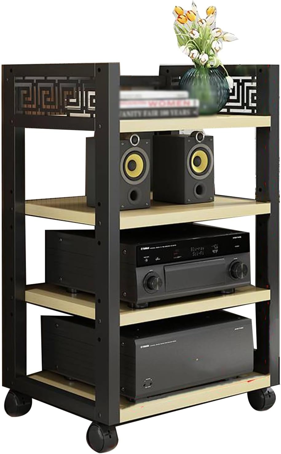 WUHUQN Media Stand 4-Tier AV Media Cabinet Stand Component Cabinet with Adjustable Height