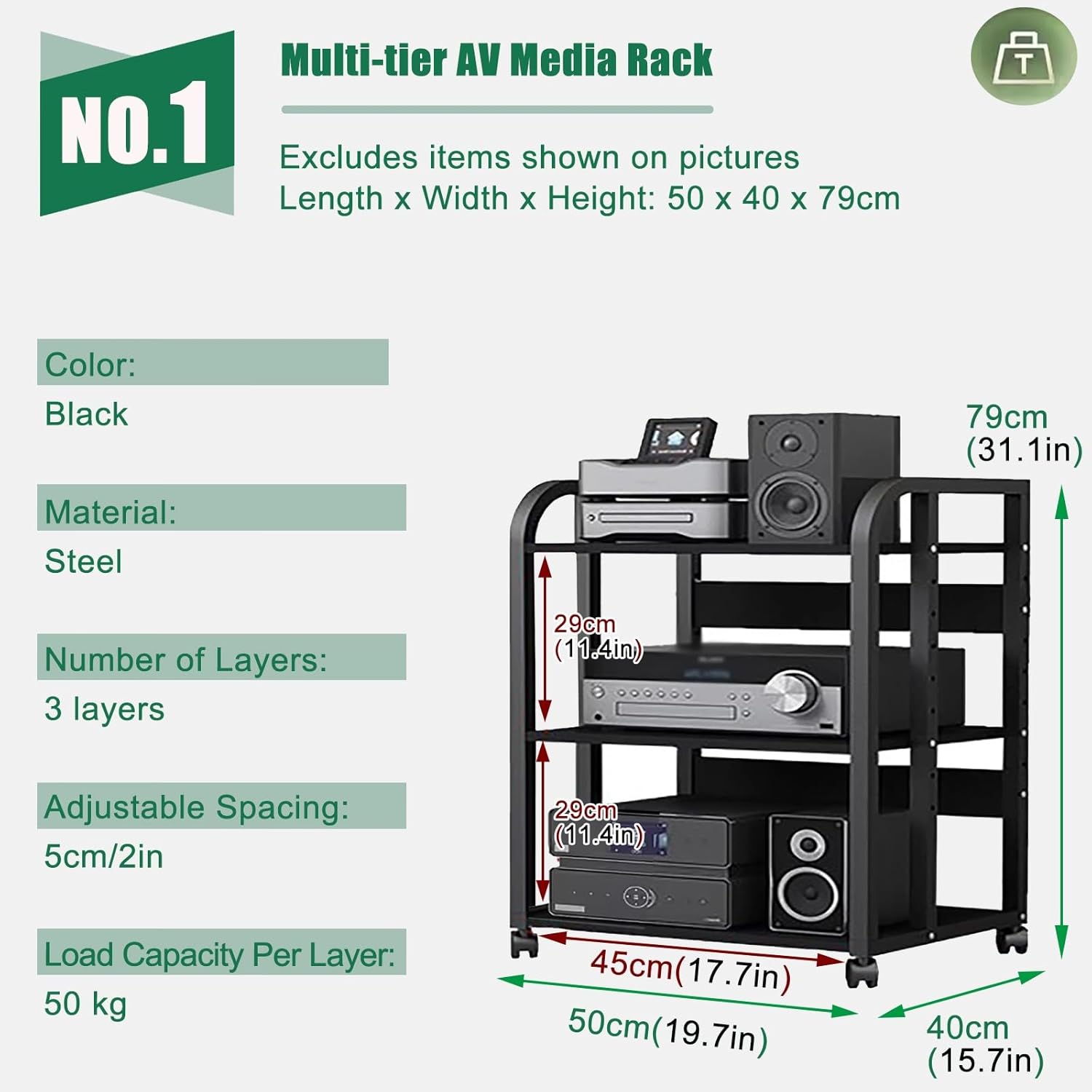 HDYZJQ 2 3 4 5 Tier Audio Equipment Rack Cabinet for Headphones Monitors Recording Video Game/DVD Shelf Stand Storage Shelf - Record Player Console Cabinet Vintage(3 Tier-H79cm)