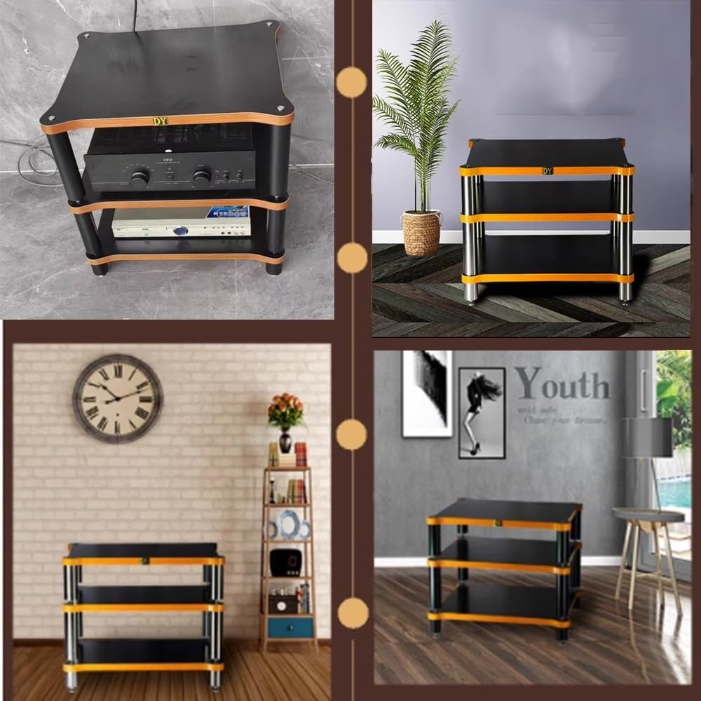 NILZA Solid Wood Audio Rack Stereo Component Cabinet 3 Tier Audio Tower Audio Video Media Stand Shockproof Audio Cabinet Shelf For DVD Players TV Box Cable Box WiFi Router(60x48x70.5cm/23.6x18.9x27.7)