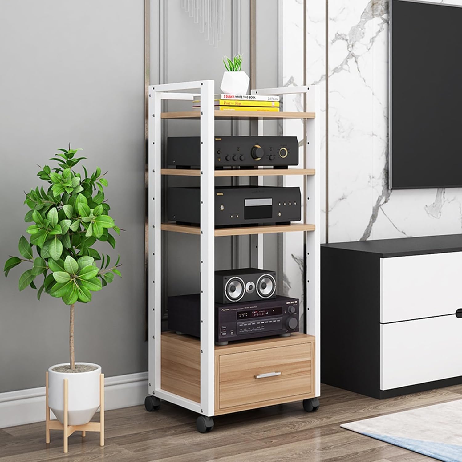 3/4/5-Tier AV Media Stand Cabinet with Storage Drawer