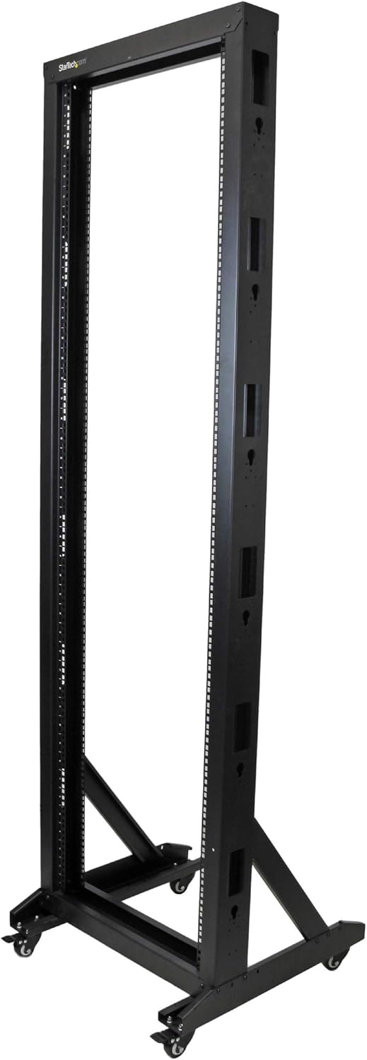 StarTech.com 2-Post 42U Mobile Open Frame Server Rack and 2U Server Rack Shelf Bundle