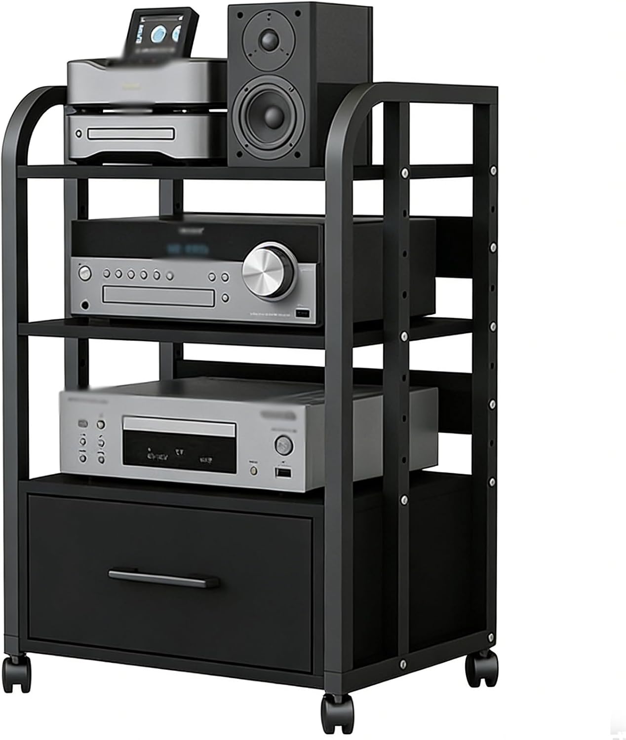 YLLFFLL Stereo Rack System Cabinet with Drawers and Wheels
