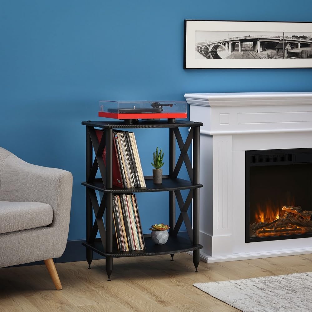 Pangea Audio Vulcan TT LP Record Player Turntable Stand Rack with Vinyl Storage Rosenut Red