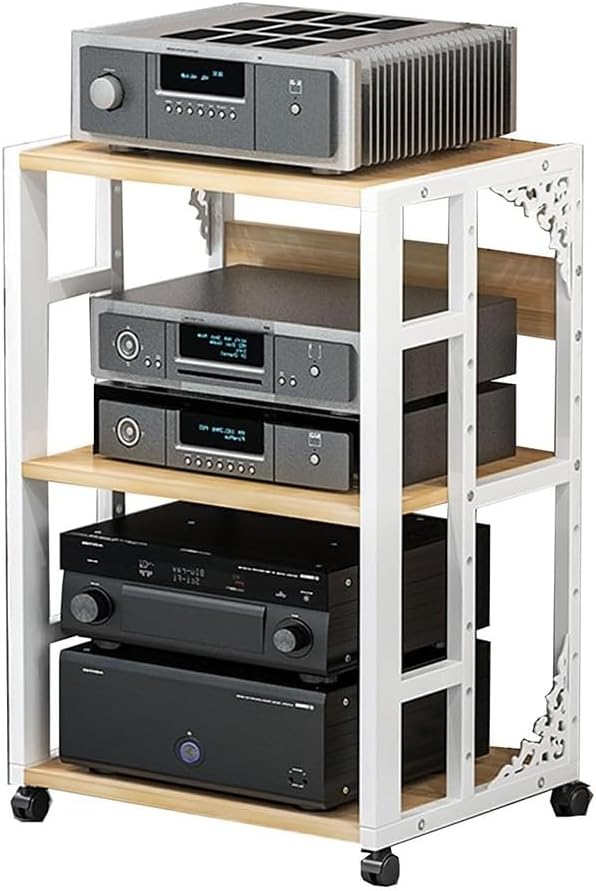 UYCVT 5-Tier Corner Media Stand Cabinet Wooden Audio/Video Storage Rack for Home Theater & Recording Room Stylish Av Component Organizer-White-3 Tier