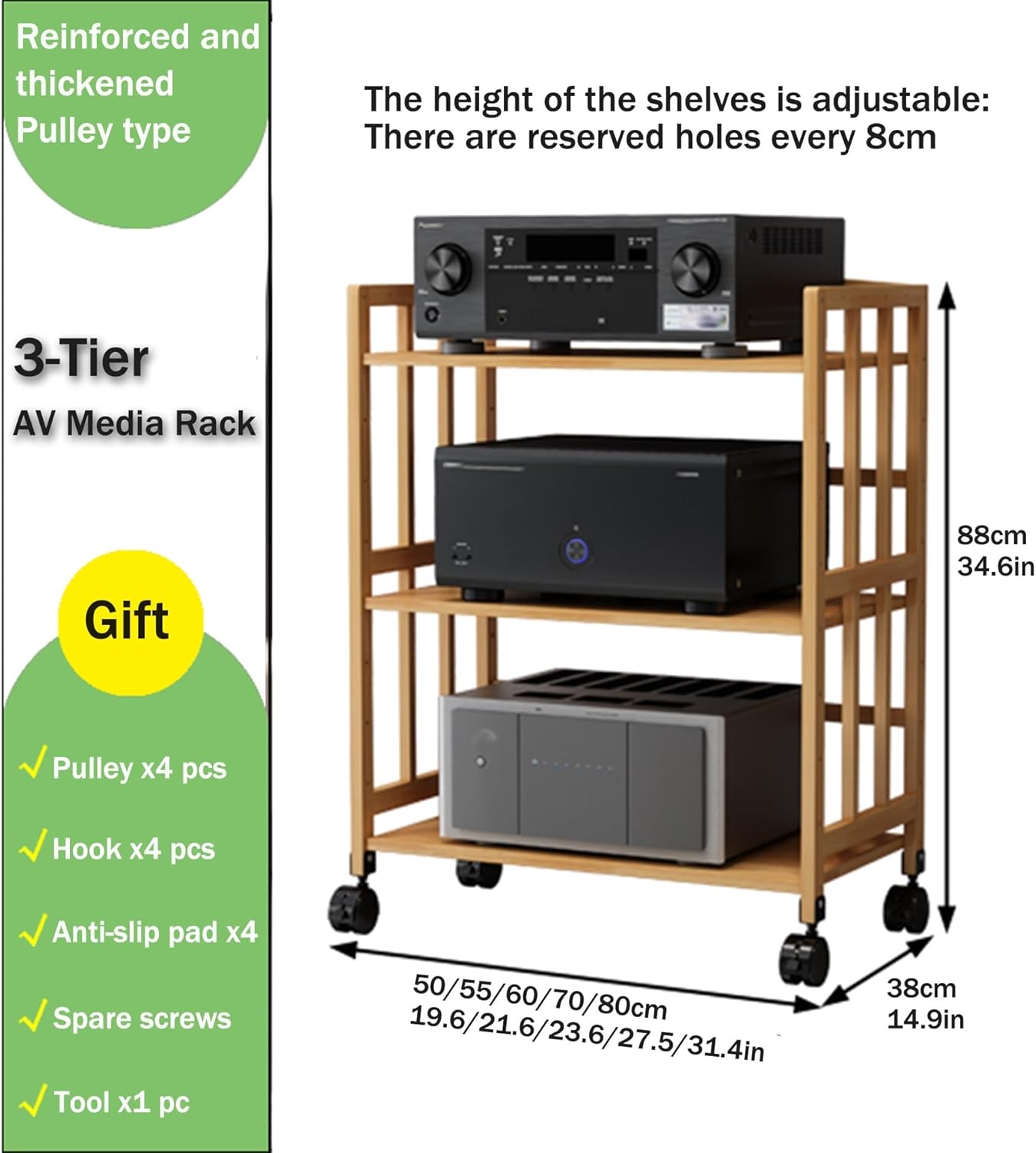 HYETYDV 2/3 Tier AV Media Stand Entertainment Wooden Stereo Shelf Tower Rack Component Cabinet Corner CD Record Player Holder Stands for Under TV for DVD