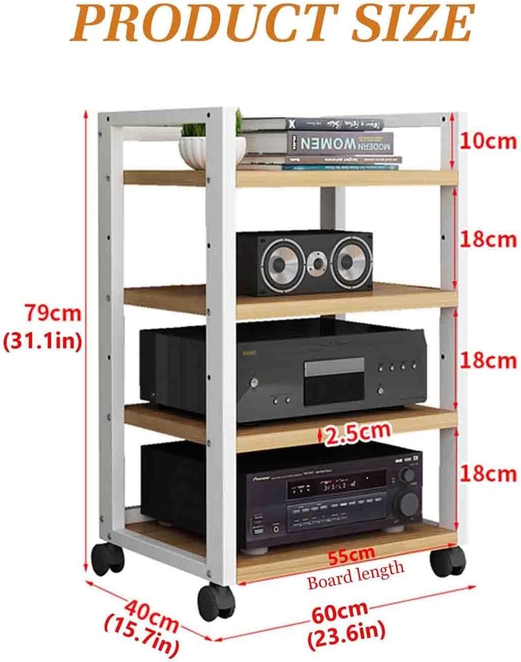 YLQFGUVWK 4 Tier AV Media Stand Corner Shelf Wooden Corner Shelf Component Cabinet Stereo Rack Audio Tower With Height Adjustable Wooden Stand For Audio Video/DJ/Theater(Color-2)