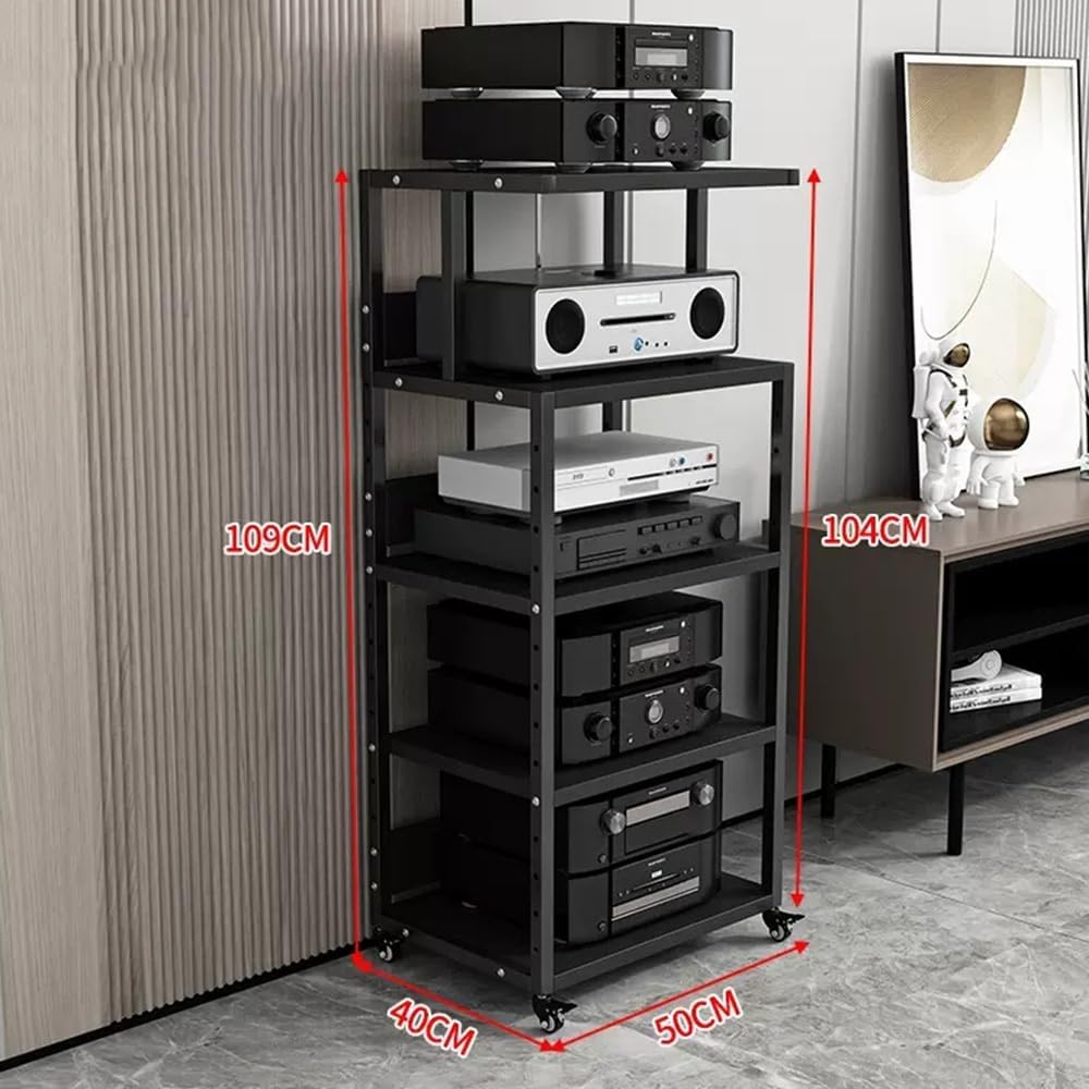 NILZA Multi-Tier Audio Tower With Adjustable Shelves AV Cabinet Mobile Audio Stand Stereo Audio Rack Stand Tower Floor-Standing CD Rack For DVD Players/Game Console/TV Box(Black+Walnut