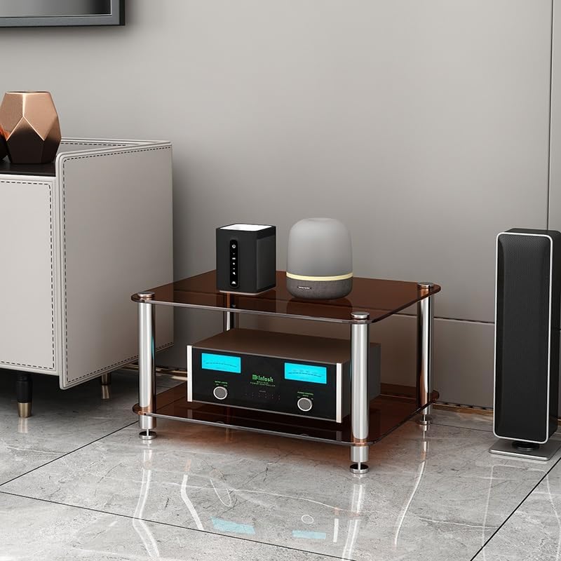 LIHDNGXM 1/2/3/4-Tier Audio Rack Tower with Tempered Glass Shelves Stereo Rack AV Media Stand AV Equipment Cabinet Stereo Receiver Display Stand CD Record Player(Amber Glass