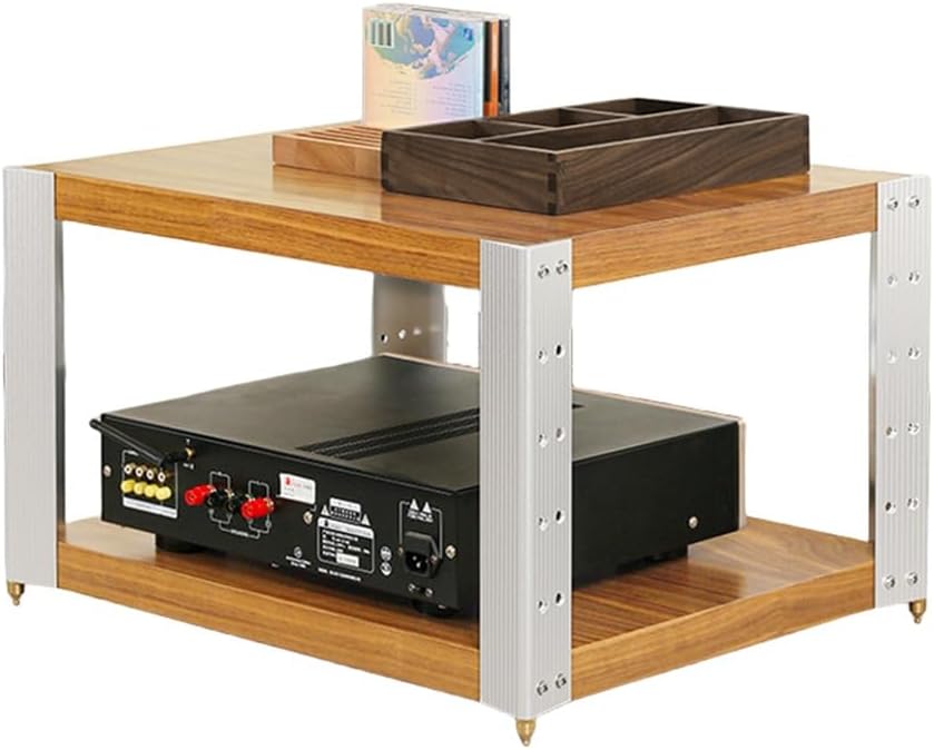 KGPGNYMYHA AV Media Stand Solid Wood Media Storage Cabinet Heavy-duty Audio Rack Tower TV Cabinet Aluminum Alloy Frame Stereo Rack Entertainment Stand(Natural