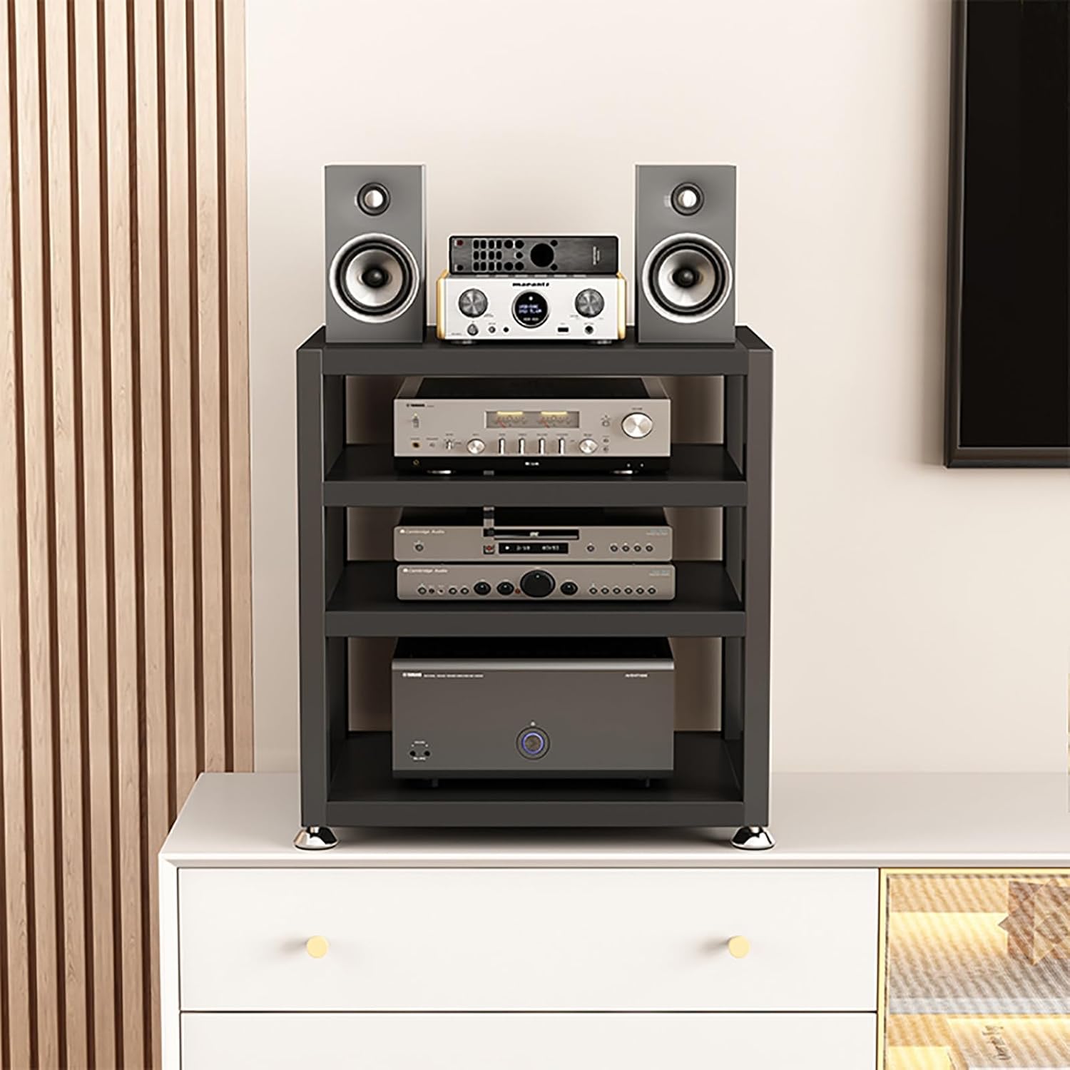 XingLi 4-Tier AV Media Stand Corner Shelf CD Player Stand Stereo Component Storage Cabinet