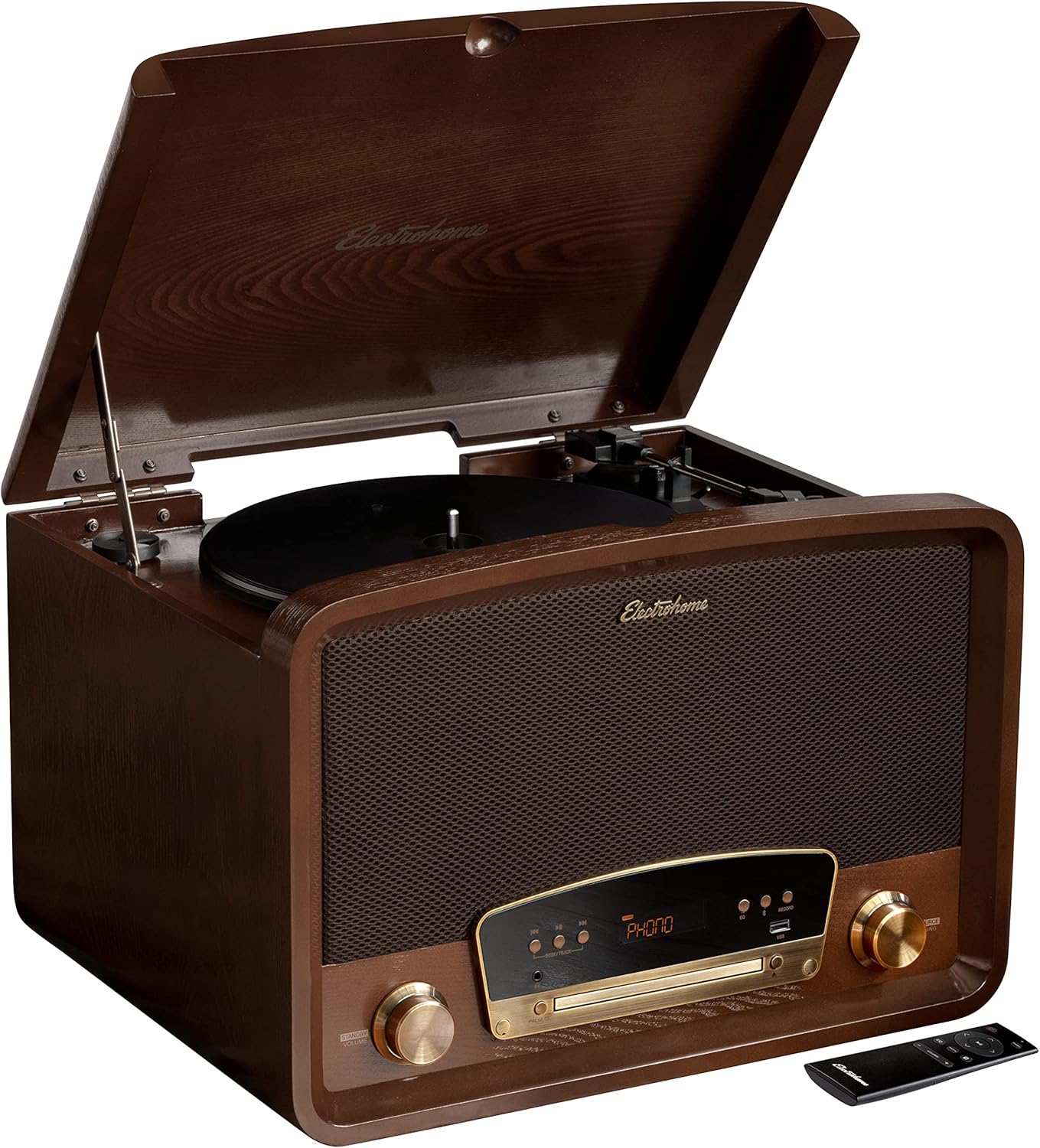 Electrohome Kingston 7-in-1 Vintage Vinyl Record Player Stereo System with 3-Speed Turntable