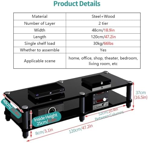 UYCVT 4-Tier Sturdy HiFi Av Media Stand - Floor-Standing Audio Rack for Home Theater Living Room & Office Entertainment Space-Saving Organization Stylish Design-Black-2 Layer-H 37cm/16.5in