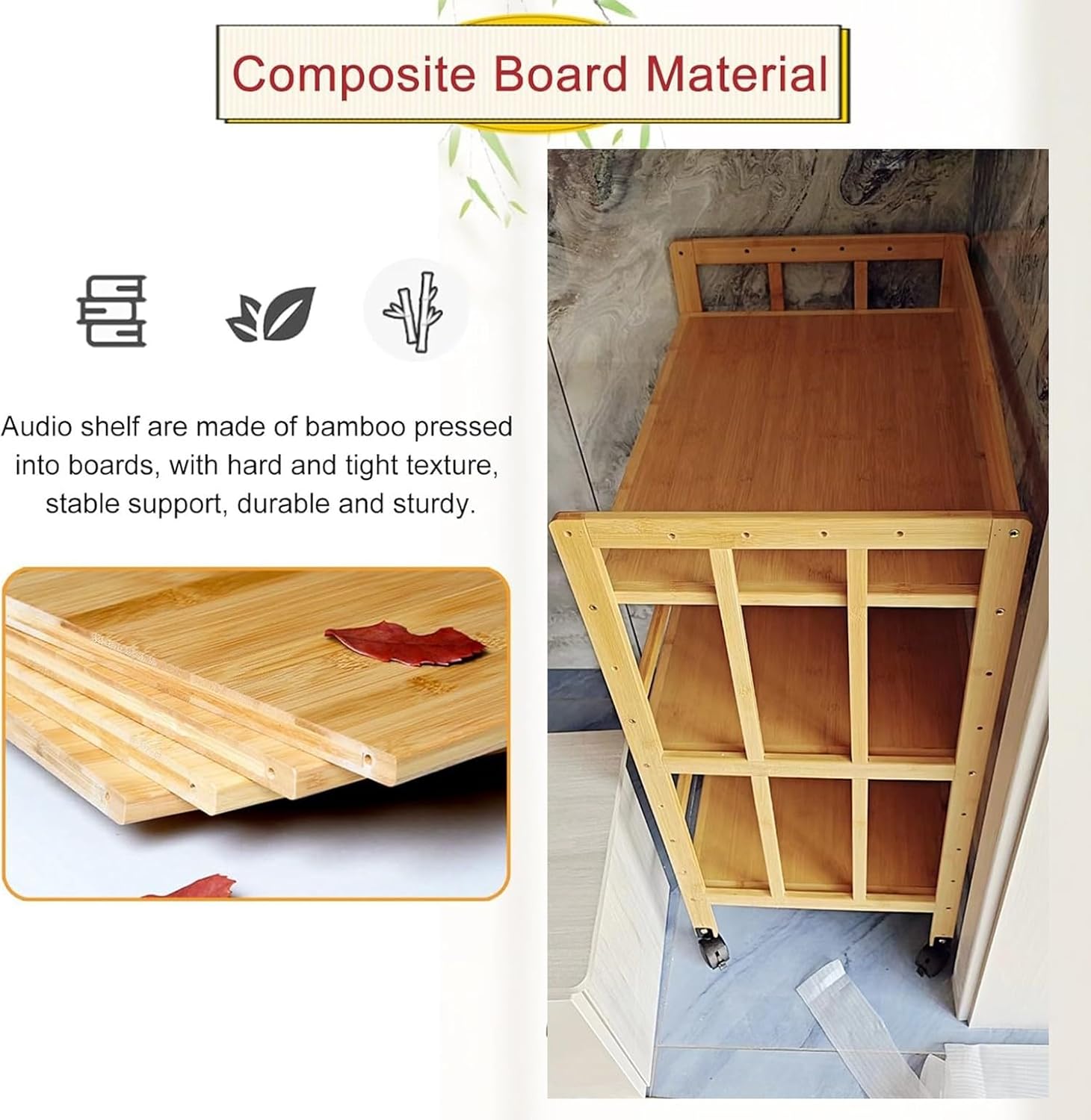 UYCVT Wooden DVD Player Stand Shelf with Movable Turntable Holder 2 Tier Audio Rack Tower for Tv Stereo Media Wall Unit Floating Shelf Corner Shelves for Living Room Or Office -3tier88cm(h)-L80cm