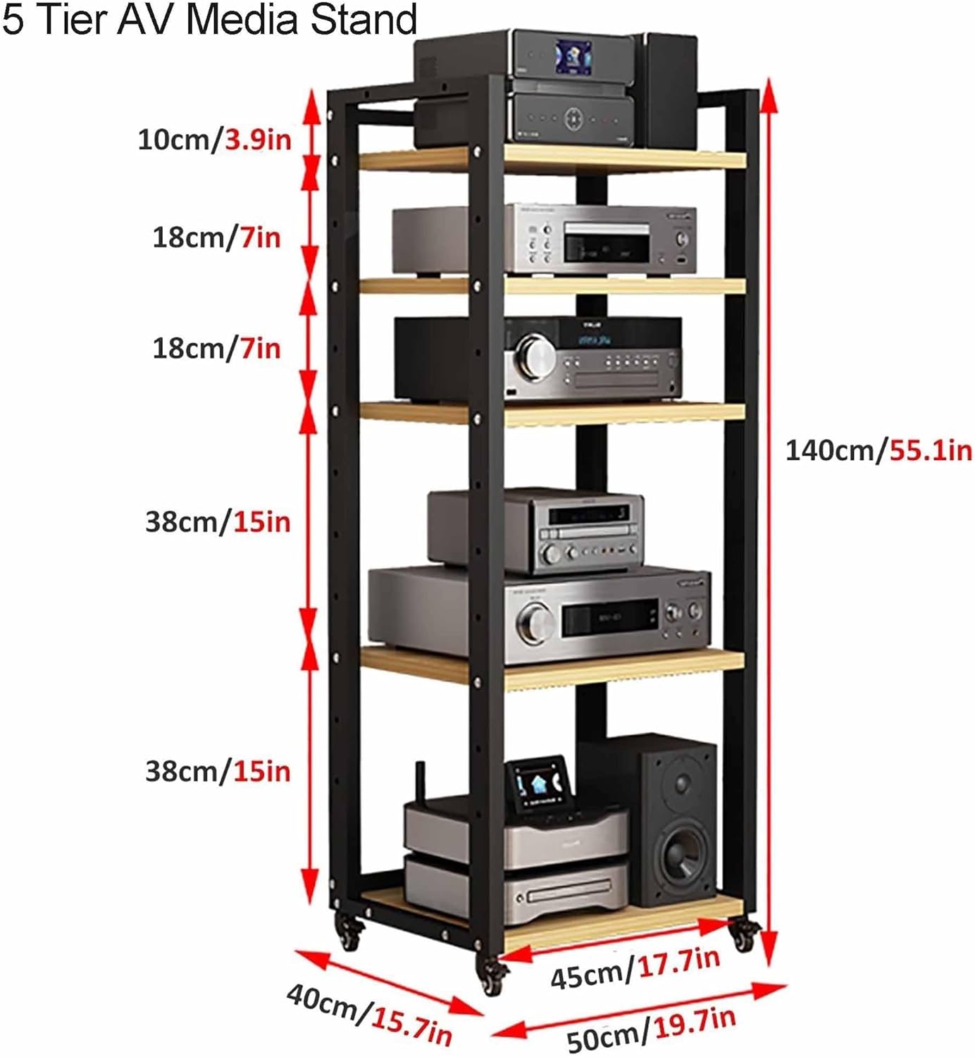 4/5/6/7 Tier AV Media Cabinet Stand - 140cm Tall Audio Tower Rack