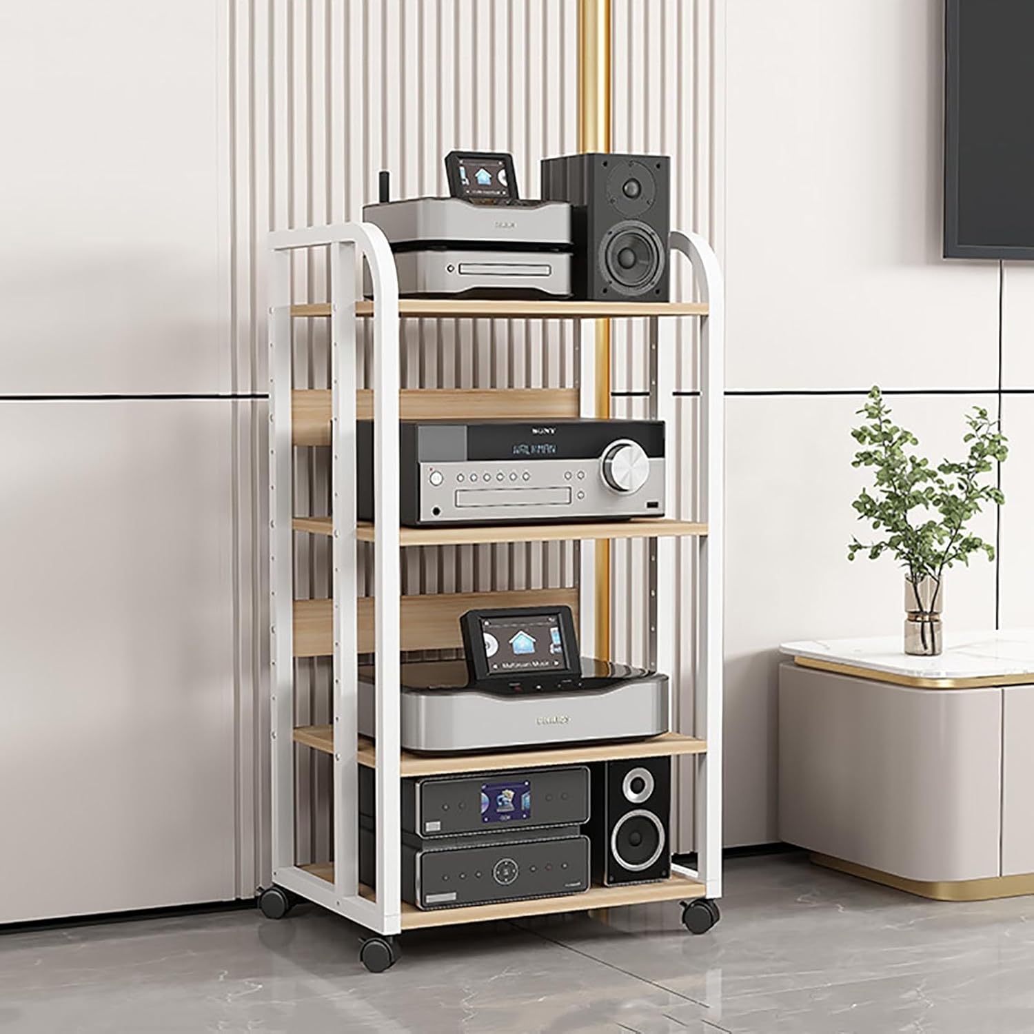 4-Tier Audio-Video Media Stand with Height Adjustables Storage Rack