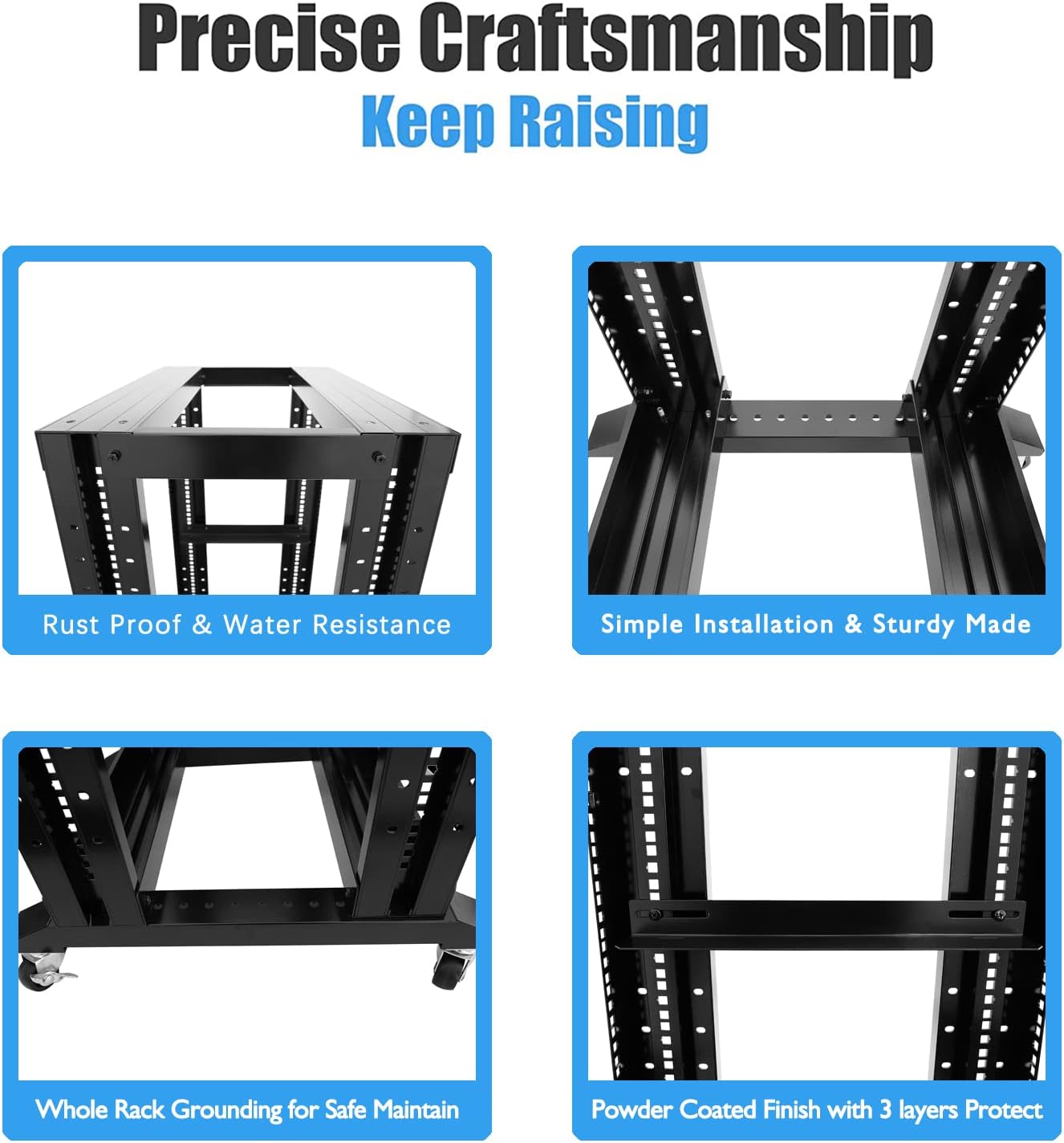 Raising Electronics Server Rack Open Frame Rack 4 Post 19 inch Adjustable Server/Audio Rack Cold Rolled Steel(42U