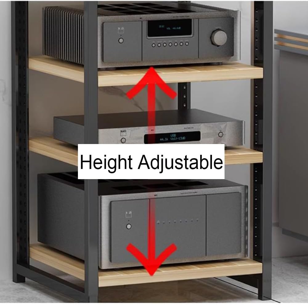 BIUBPW 5 Tier Professional Audio Rack AV Media Stand Height Adjustable CD Player Stand Stereo Component Audio Amplifier Media Storage Cabinet(Natural)