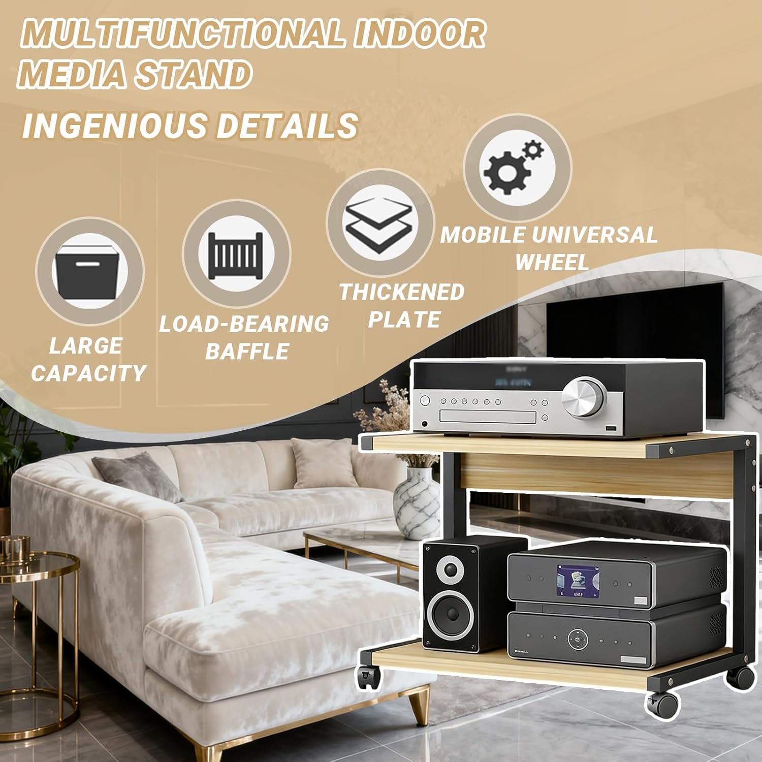 2-Tier AV Media Stand with Wheels