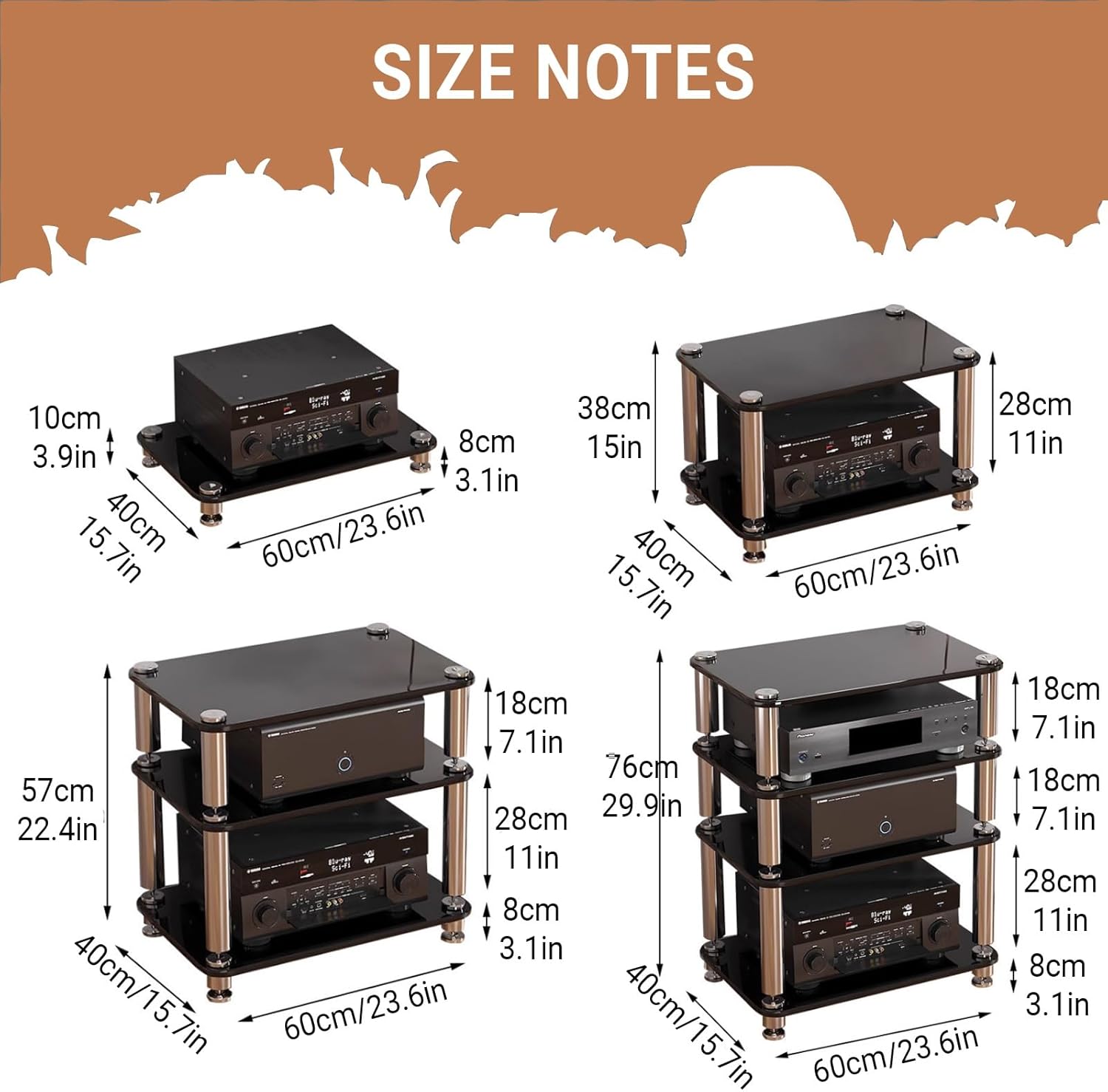YITAYMLI 1/2/3/4 Tier AV Video Media Rack Stand