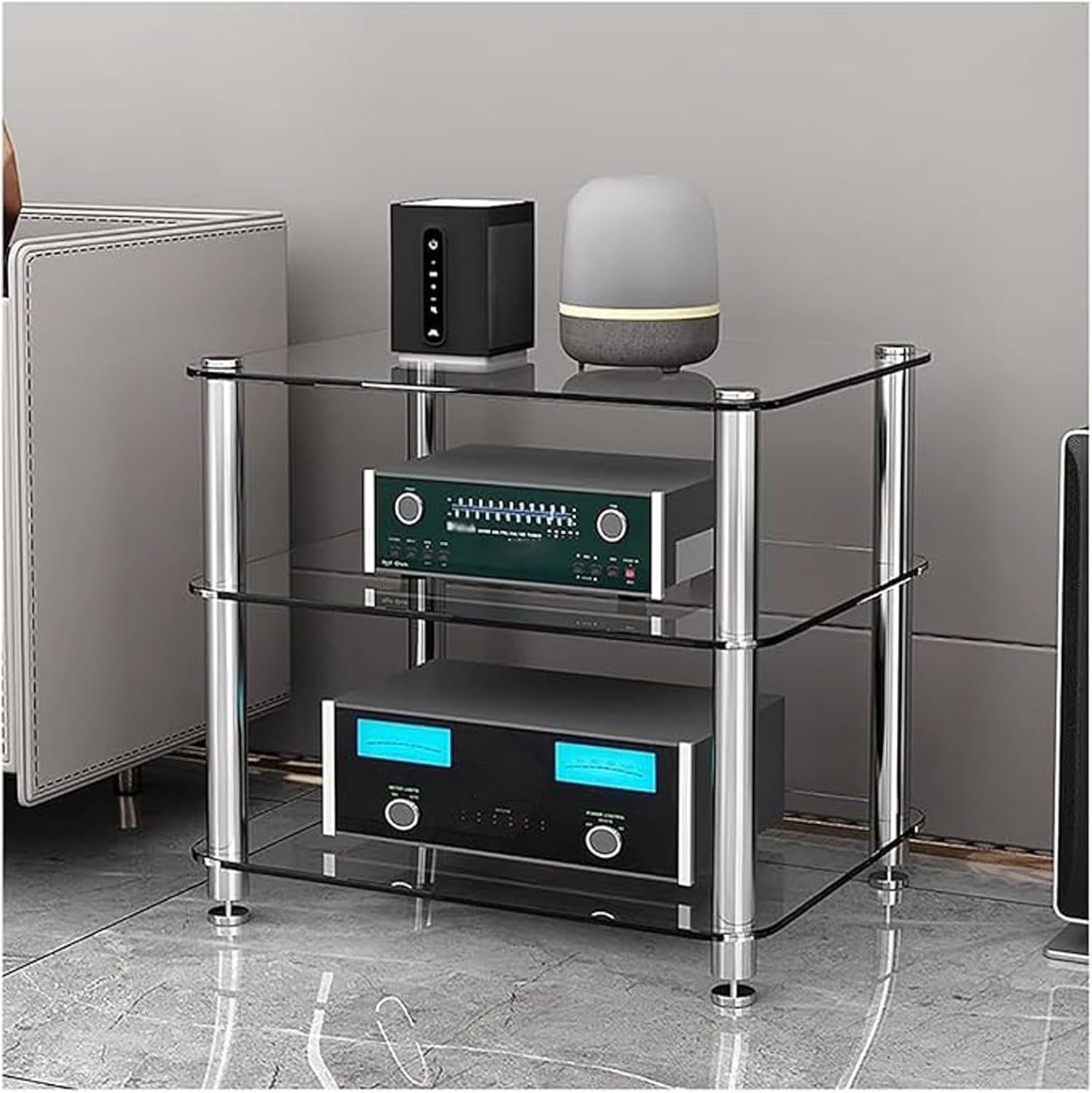 Ldhpaxl 1/2/3/4-Tier Media Stand Audio-Video Shelving Cabinet with Glass Shelf