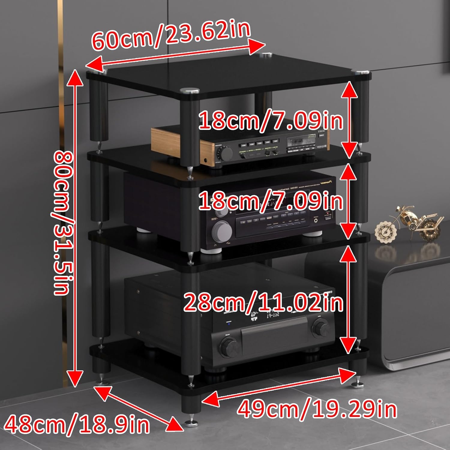 Mobile Stereo Hifi Rack AV Media Stand Entertainment Stereo Stand Media Tower Display Record Player Stereo Receiver Storage for Entertainment Stereo Component for Living Gaming Recording Room(Light wh