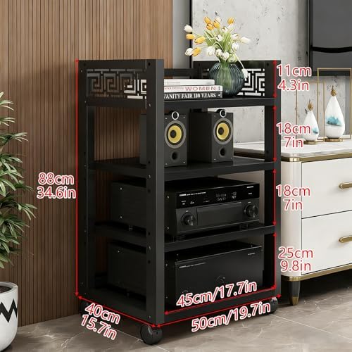 Adjustable 4-Tier AV Media Stand on Wheels