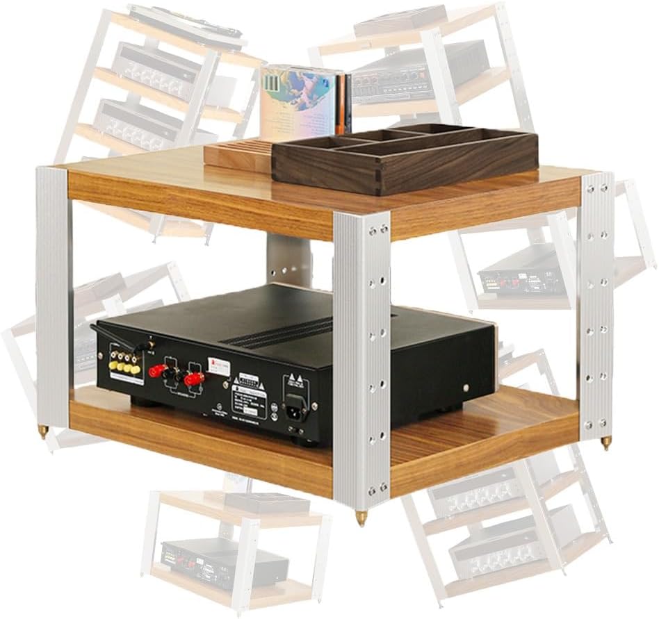 KGPGNYMYHA Aluminum Stereo Cabinet AV Media Stand Walnut Solid Wood Rack Audio Tower Audio Video Components Cabinet With Shock Spikes For Home Office(Natural