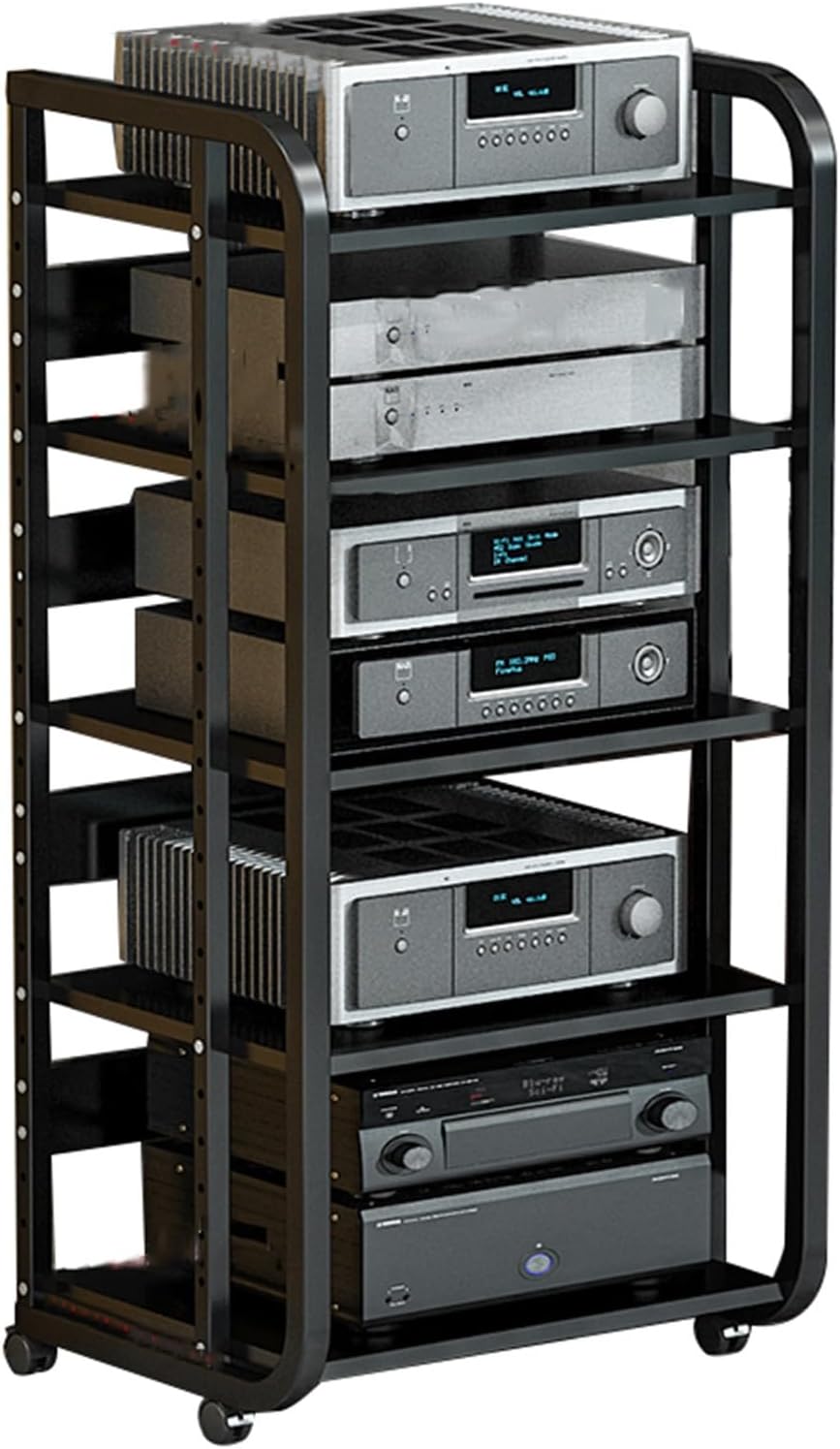 5-tier AV Media Stand Corner Frame Component Cabinet With Height Adjustable Wooden Shelf