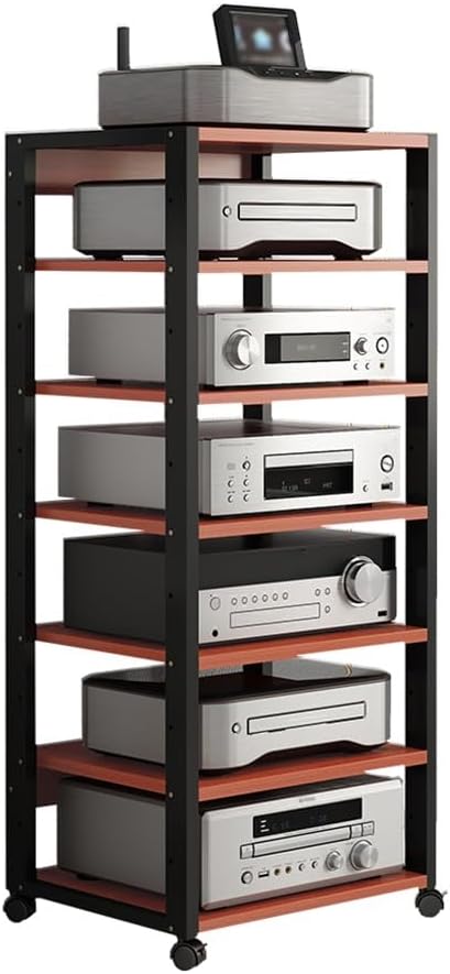 7-Tier AV Media Floor-Standing Hi-Fi Rack Record Stand With Height Adjustable Wooden Shelf