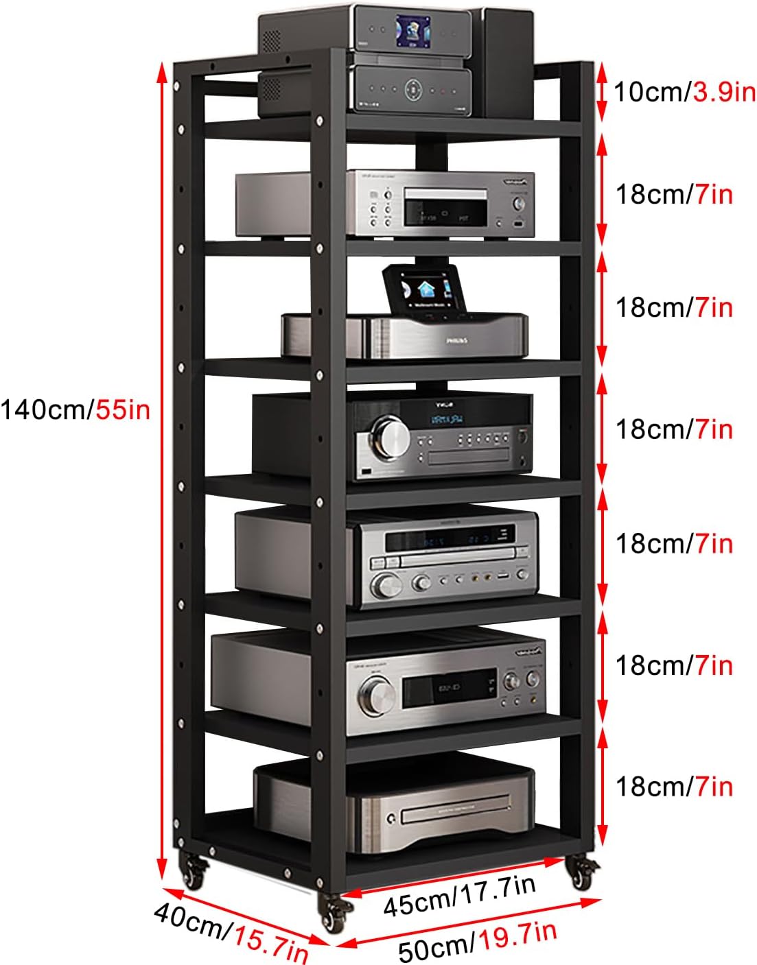 7-Tier Heavy Duty Audio Rack - HiFi Amplifier and AV Equipment Cabinet Display Stand