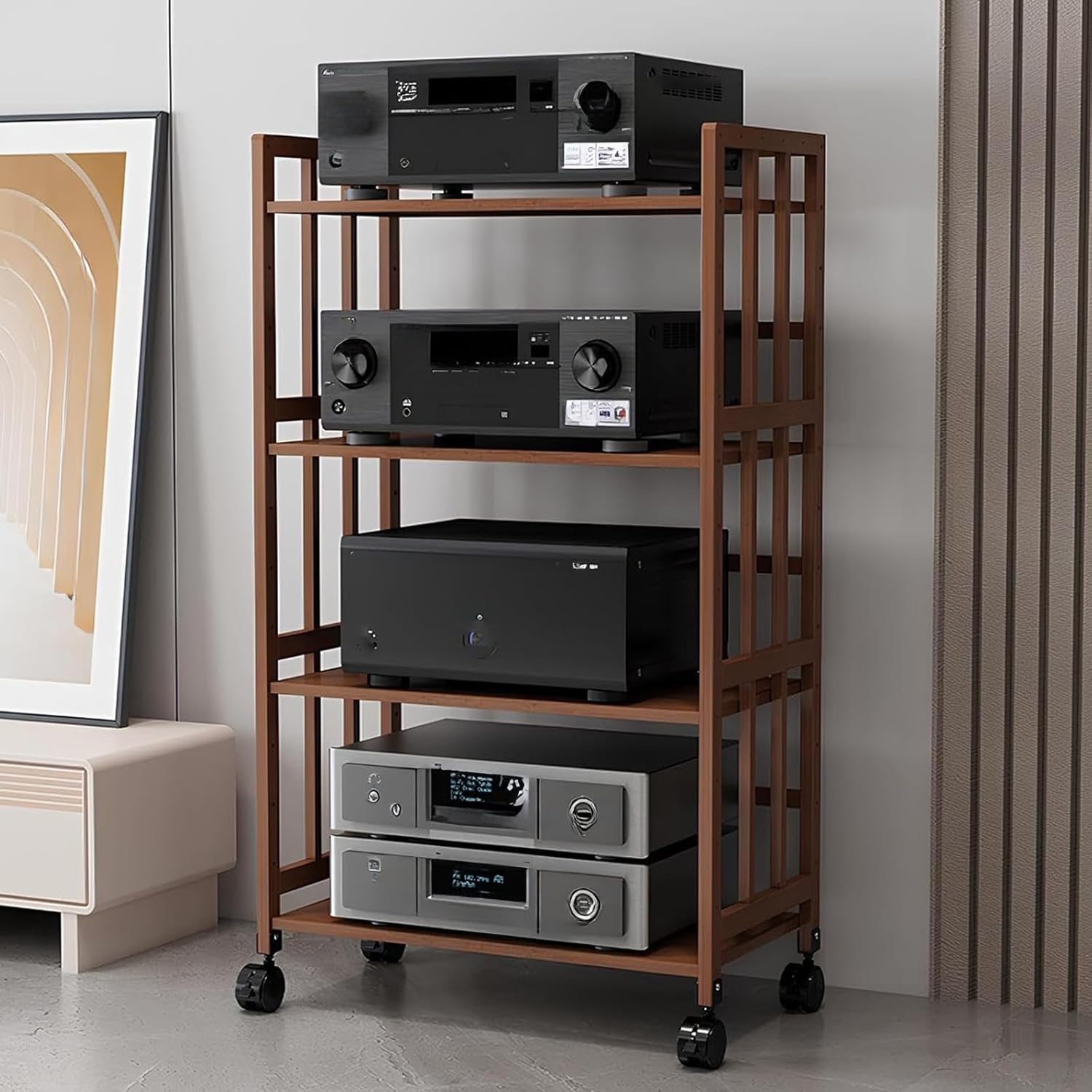 WROASLTOUX Movable Audio Stand Small Media Player Stand Adjustable Multi-Function Shelf Cabinet