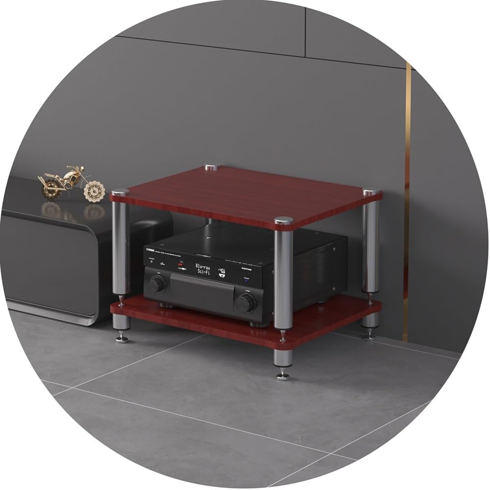 KGPGNYMYHA 4 Tier Portable Audio Rack Media Storage Rack AV Media Stand Audio Tower Corner Shelf High Amplifier Rack Shelf Wooden Shelf/Steel Frame(Brown