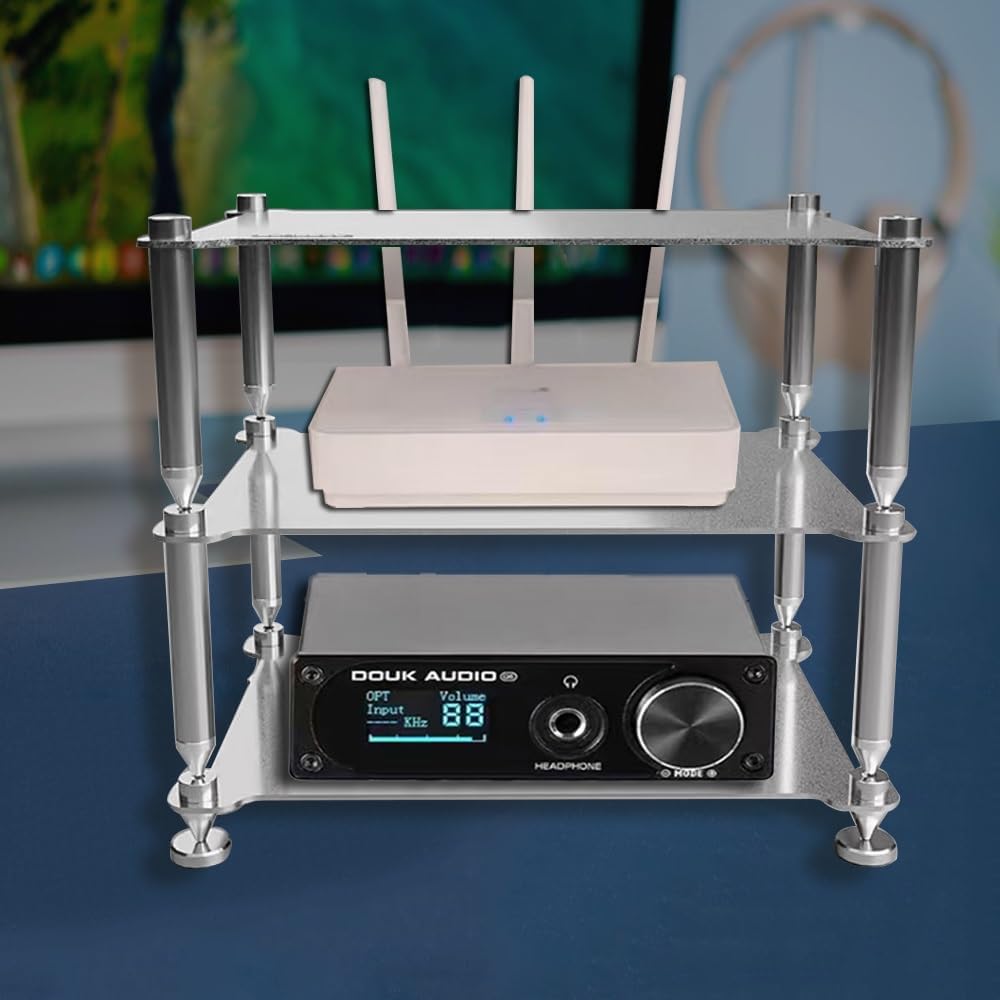 TAJMDGW Small Audio Rack Stand Desktop AV Media Tower Cabinet Metal Desk Shelf Organizer for Amplifier Speaker