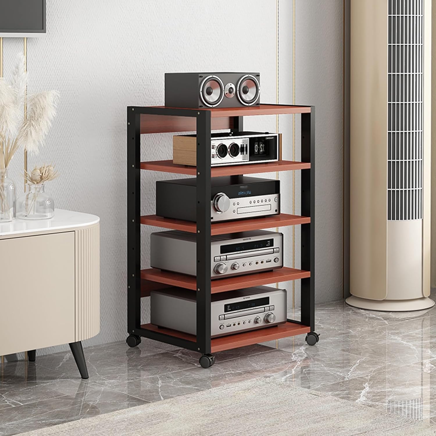 UYCVT Movable Media Stand 4/5/6/7-Tier Movable Av Media Player Stand Corner Audio Tower Stereo Components Cabinet-A-5 Tier