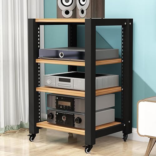 UYCVT Media Storage Cabinet & Player Stand - 2/3/4/5-Tier Audio Rack DVD Shelf Stereo Cabinet Av Video Shelving Adjustable Gaming Storage Shelves Multi-Functional Organizer-Light Walnut-60x50x85m
