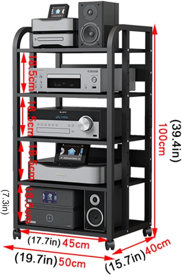5-Tier Media Stand Audio/Video Component Cabinet with Height Adjustable Wooden Shelf