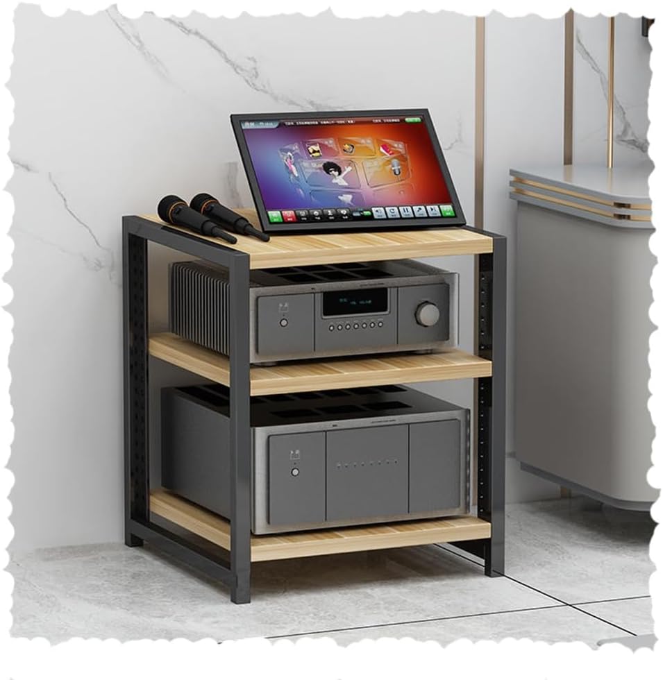 BIUBPW 4/5/6 Tier Media Storage Cabinet Adjustable AV Media Stand Wooden Shelves Stereo Rack AV Cabinet Audio Video Components Cabinet Home Corner Media Center(Natural