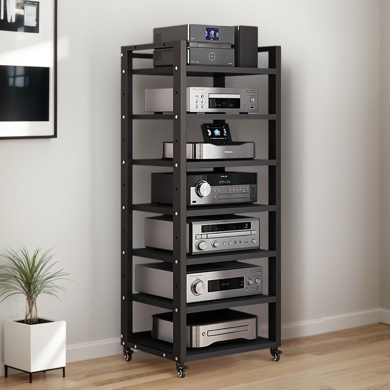 7-Tier Heavy Duty Audio Rack - HiFi Amplifier and AV Equipment Cabinet Display Stand