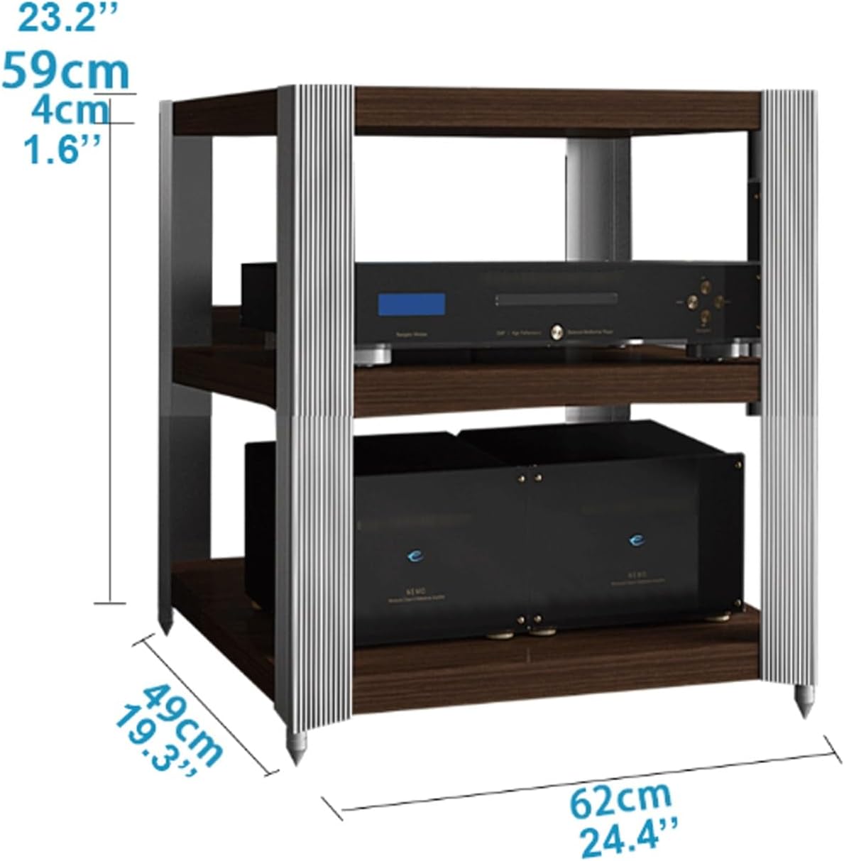 XMFBSY Medios 2/3 Tier Audio-Video Media Stand Wooden HiFi Stereo Cabinet Corner AV Component Media Stand CD Record Player Shelf Rack for Gaming Room Organizer(62x49x59cm)