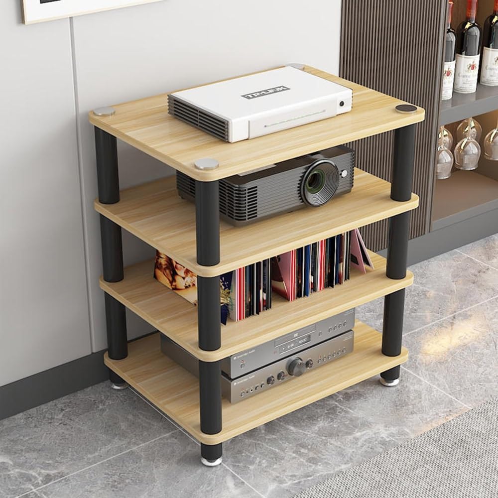 PPOIUYK Retro AV Media Stand 4-Tier Corner Stereo Cabinet Open Storage for Entertainment Stereo Component