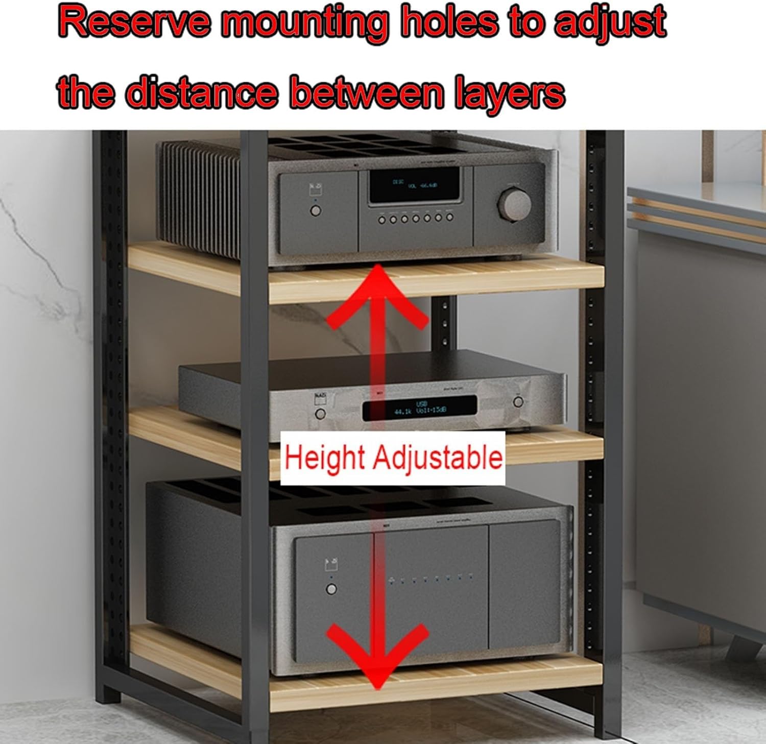 3/4/5/6 Tier Furniture Media Stand Audio Rack DVD CD Player Stand Power Amplifier Equipment Cabinet with Height Adjustable Wooden Shelf