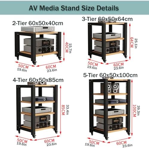 UYCVT Media Storage Cabinet & Player Stand - 2/3/4/5-Tier Audio Rack DVD Shelf Stereo Cabinet Av Video Shelving Adjustable Gaming Storage Shelves Multi-Functional Organizer-Light Walnut-60x50x85m