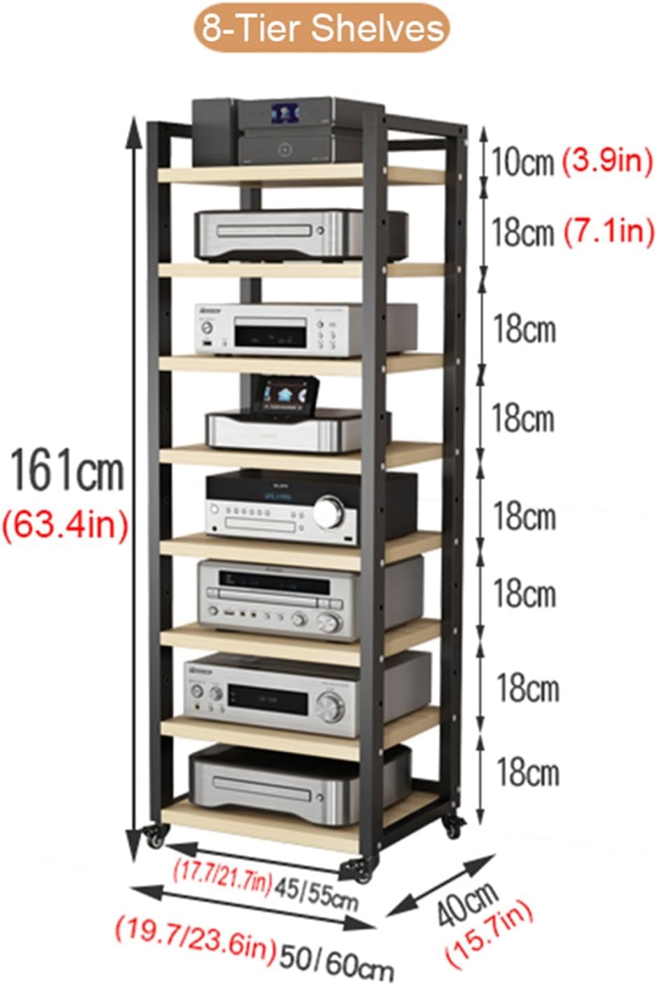 AErosx 8-Tier Movable AV Media Stand CD Player Stand Stereo Rack Corner TV Stand Audio Video Components Cabinet