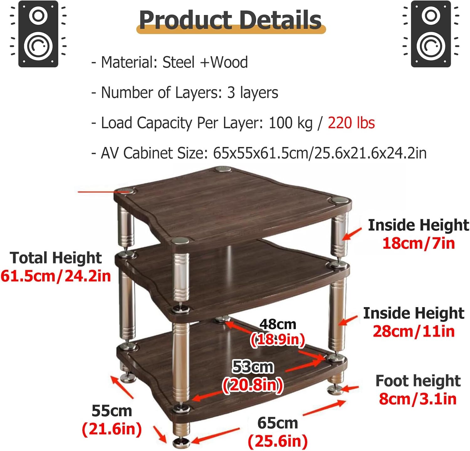 JYHHCYS 3-Tier Petite Entertainment Center Stand - Corner TV Center Stereo Components Storage Cabinet - HiFi Racks and Stands Audio Rack for Living
