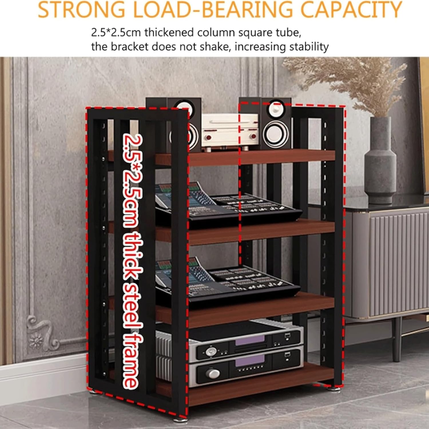 PZEOB Audio-Video Shelving AV Media Stand Wooden Stand Audio Tower Rack with Adjustable Shelves Stereo Component Cabinet 4-Tier(Natural)