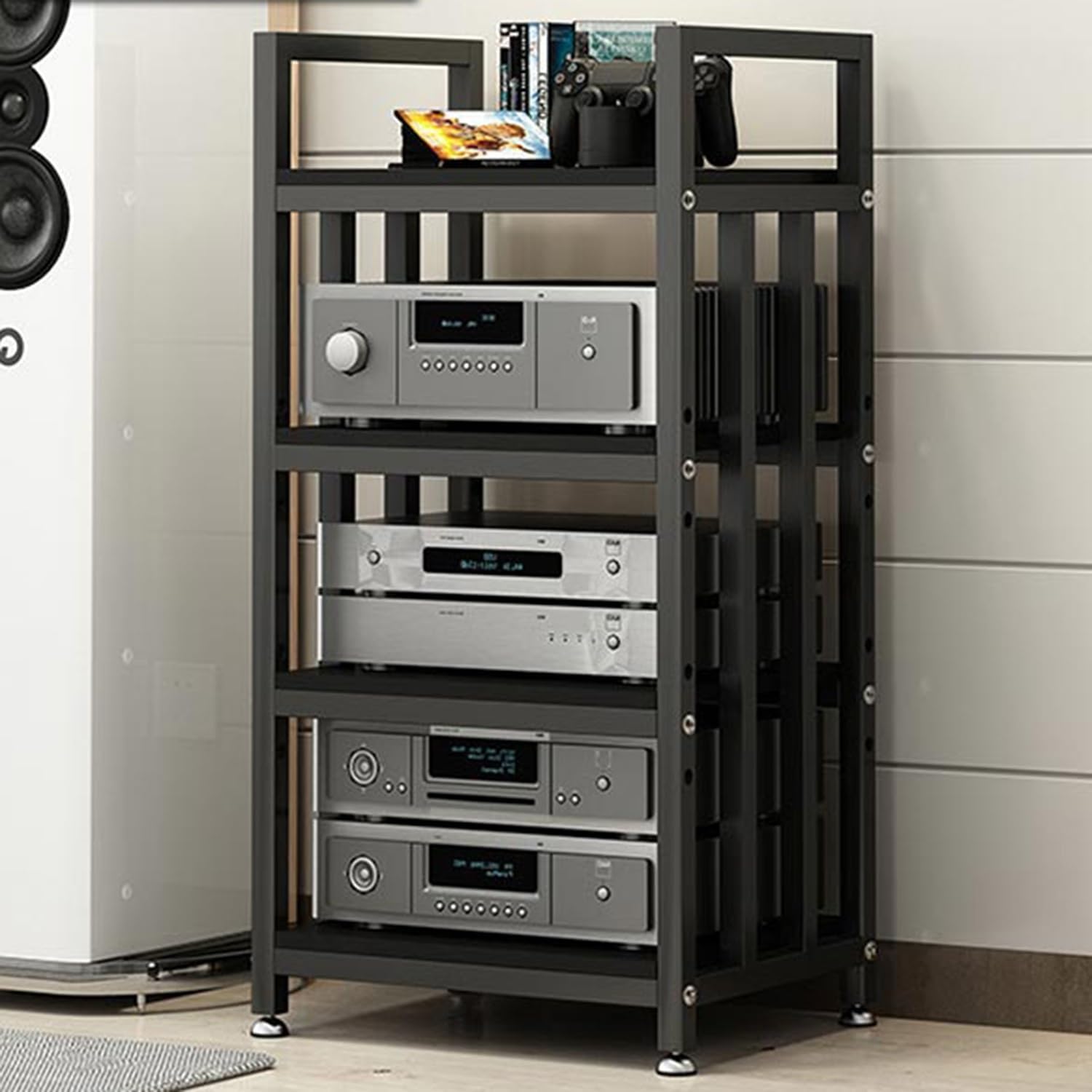 BAYTEWJX Mobile Media Storage Stands Media Stand HiFi RackAudio Component Cabinet Game Stand Floor-Standing Audio Rack Easy to Assemble for Living Gaming Recording Room Meeting.(Black)