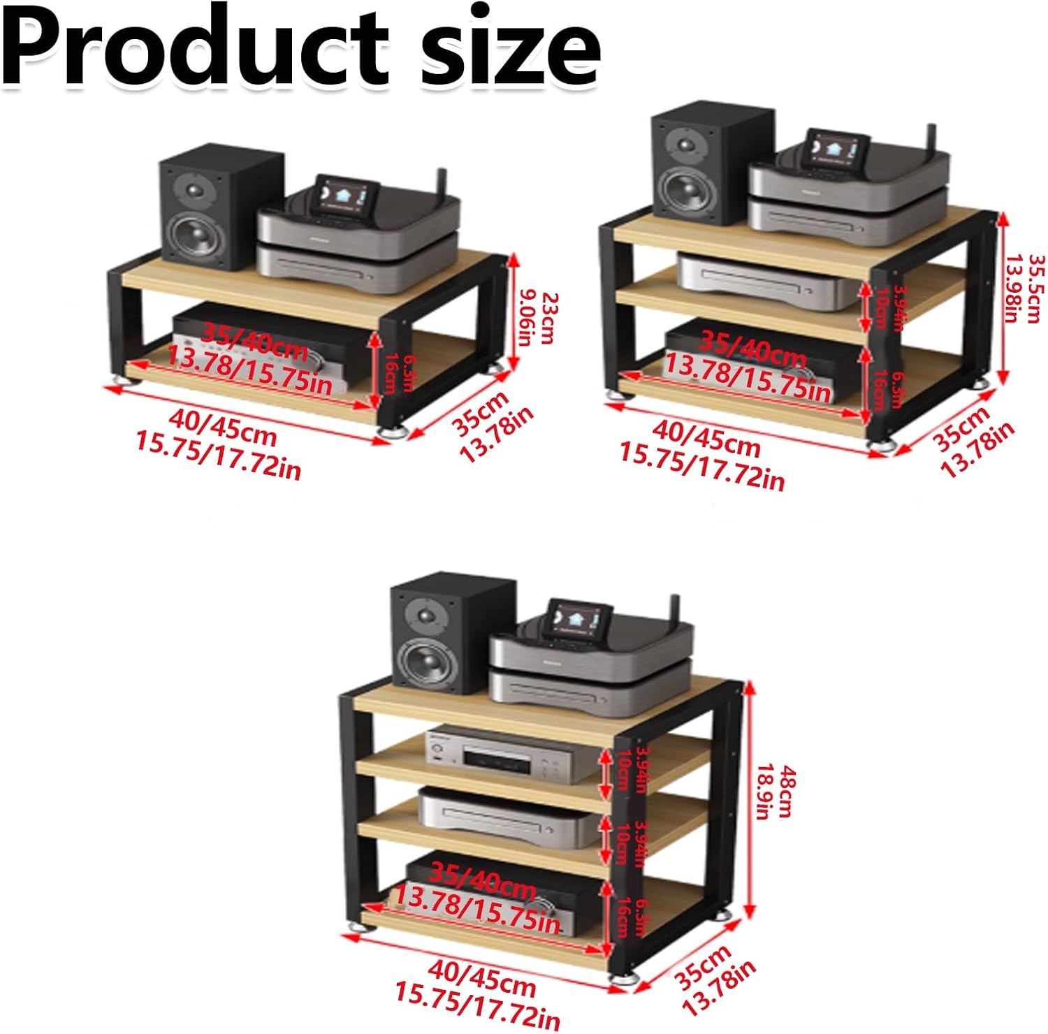BYRTJSWX Movable Media Stand with Wooden Shelf Portable Desktop Stereo Rack for Video