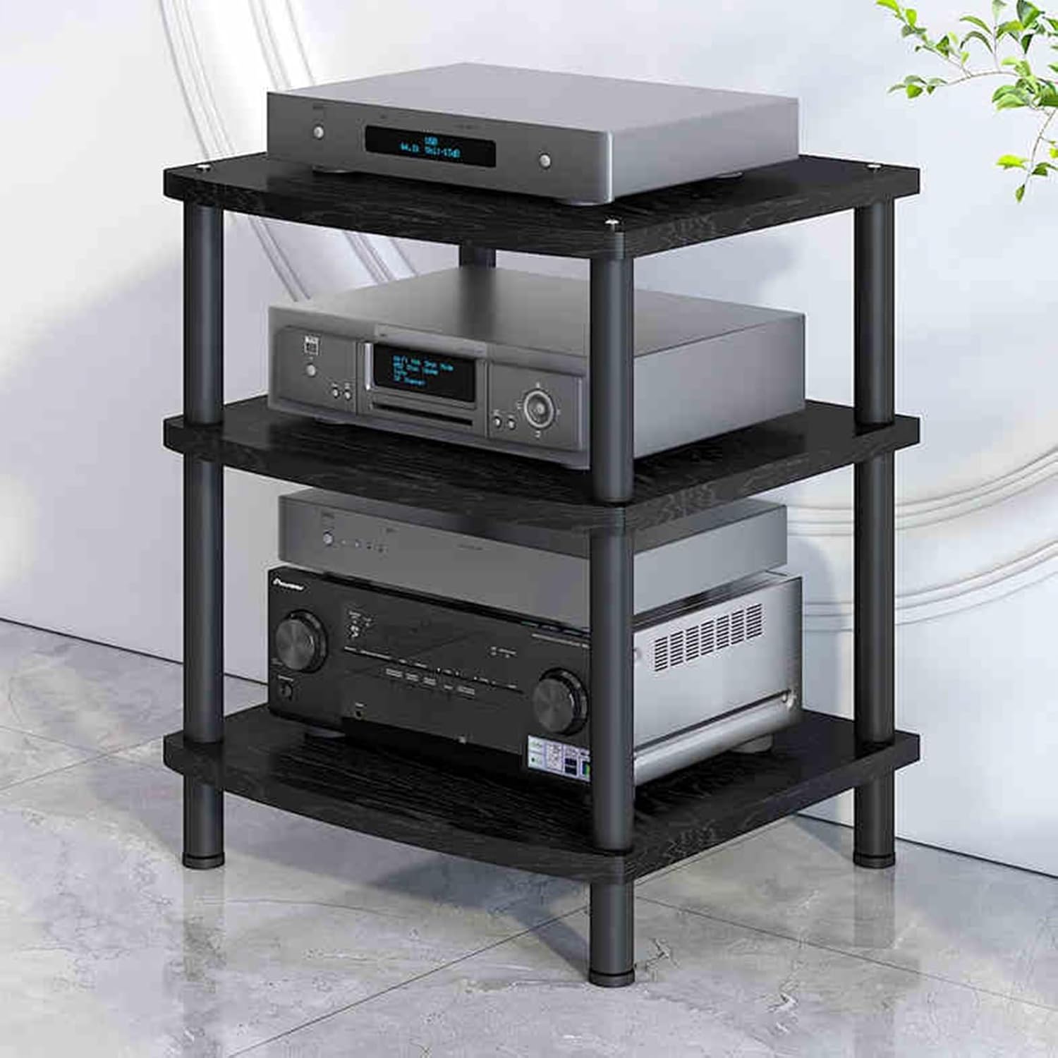 Black 3-Tier Wooden TV Stand