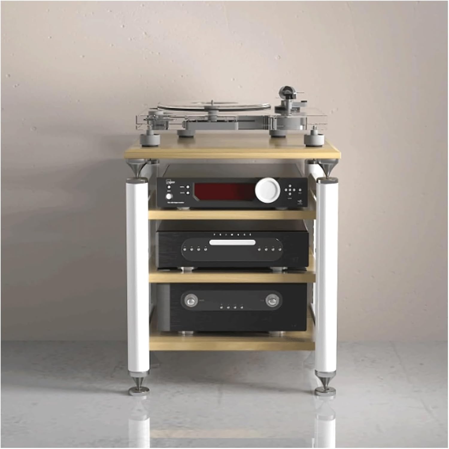 PZEOB Audio-Video Shelving Media Stand with Adjustable Shelves Audio Rack Tower Stereo Cabinet Simple Entertainment Audio Rack Shelf(Natural