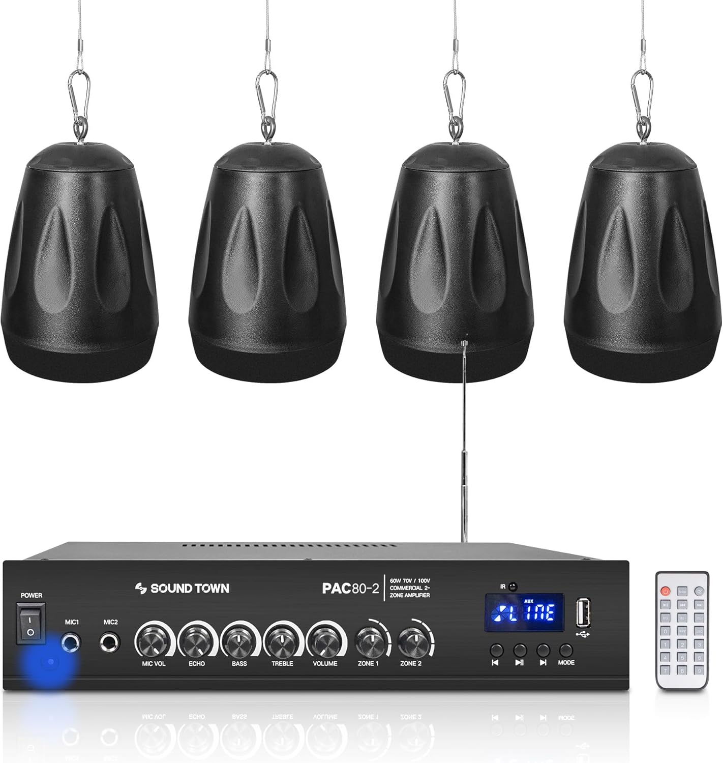 Sound Town Commercial Restaurant Bluetooth Amplifier + Pendant Speaker Set
